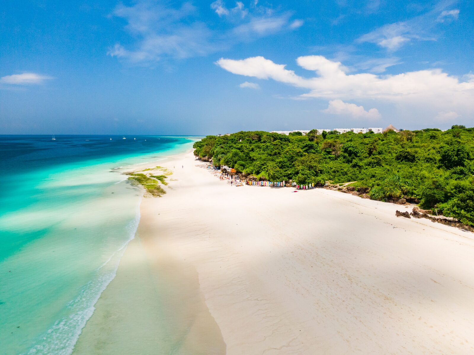 Aerial view of a Zanzibar beach and turquoise lagoon