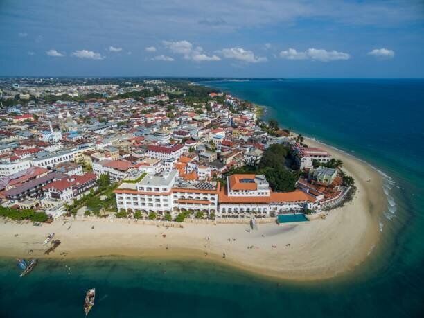 Aerial view of the Stone Town seafront